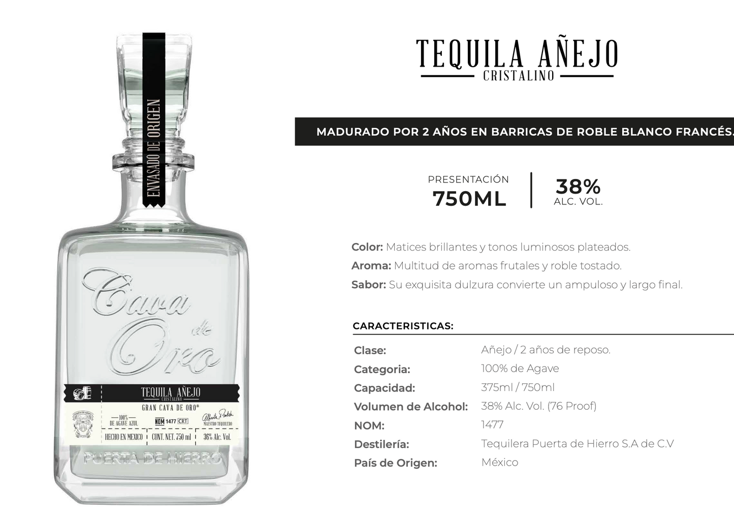 Tequila Cava de Oro - Añejo Cristalino
